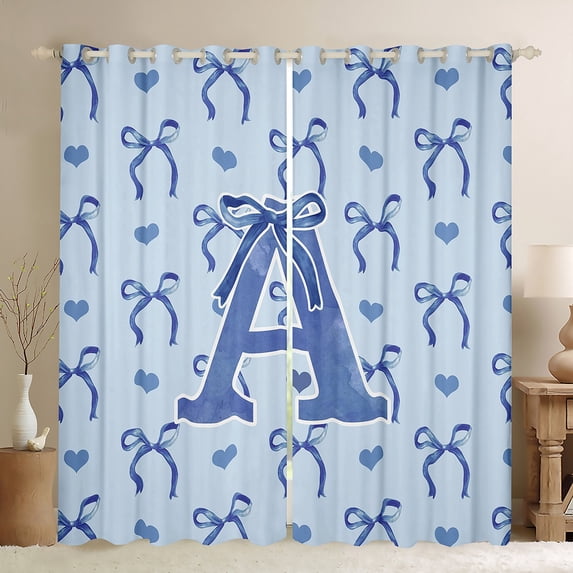 Castle Fairy Monogrammed Letter Initial A Black Out Curtains for Teens Girls Boys,Kawaii Blue Bow Curtains Pack Of 2 (42X63 Each),Dreamy Princess Bedroom Curtains,Super Cozy Room Decor