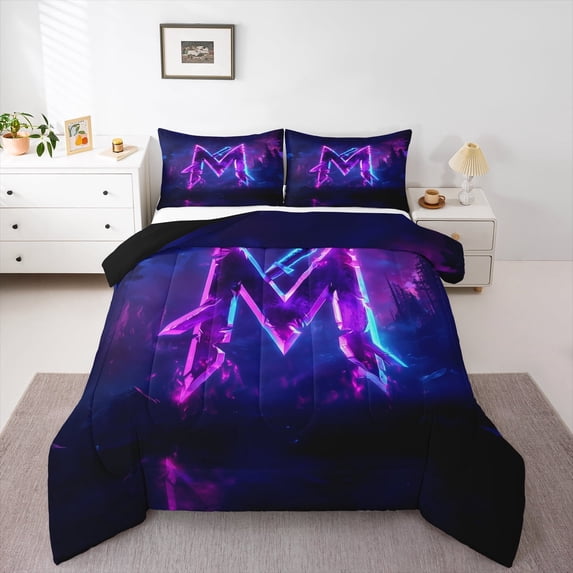 Castle Fairy Monogrammed Letter Initial M 2Pcs Bedding Comforter Set for Teens Women Men,Ombre Lightsaber Twin Comforter Sets,Abstract Gradient Breathable Bedding Set,Breathable Home Decor