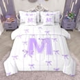 thumbnail image 1 of Castle Fairy Monogrammed Letter M 7 Pieces Bedding Comforter Set for Teens Boys Girls,Kawaii Bow Full Bedding Set Lightweight,Geometric Stripes Fitted Sheet Flat Sheet,Super Cozy Room Decor, 1 of 8