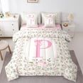 thumbnail image 1 of Castle Fairy Monogrammed Letter P 7-Piece Twin Bedding Sets for Teens Boys Girls,Kawaii Bow Bedding Comforter Set,Chic Flower Rose Breathable Sheet Sets,Super Cozy Room Decor, 1 of 8