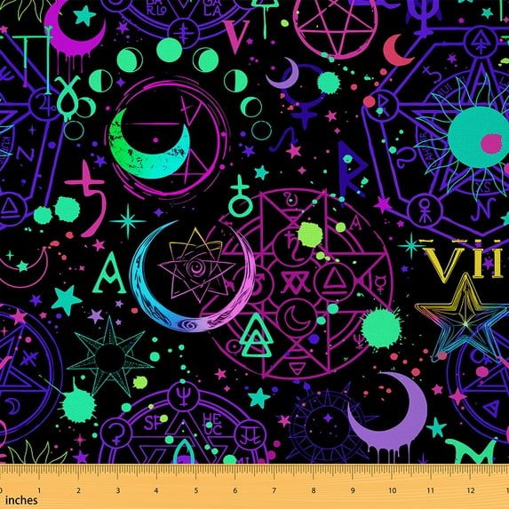 Castle Fairy Mooon Sun Fabric by the Yard 5 Yard,Bohemian Theme Sewing Fabric,Galaxy Universe Fabric for Sewing,Breathable Abstract Home Decor