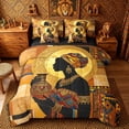 thumbnail image 1 of Castle Fairy Mosaic African Woman Holding Vase Twin Bedding 7-Piece,Geometric Gold Halo Pattern Bedding Comforter Set,Brown Blue Red,Black Reversible, 1 of 7