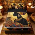 thumbnail image 1 of Castle Fairy Mosaic African Woman Holding Vase Zipper Twin Comforter Sets with Fitted Sheet and 2 Pillowcases,Geometric Gold Halo Pattern Zipper Bedding Set,Brown Blue Red,Black Reversible,4-Piece, 1 of 6