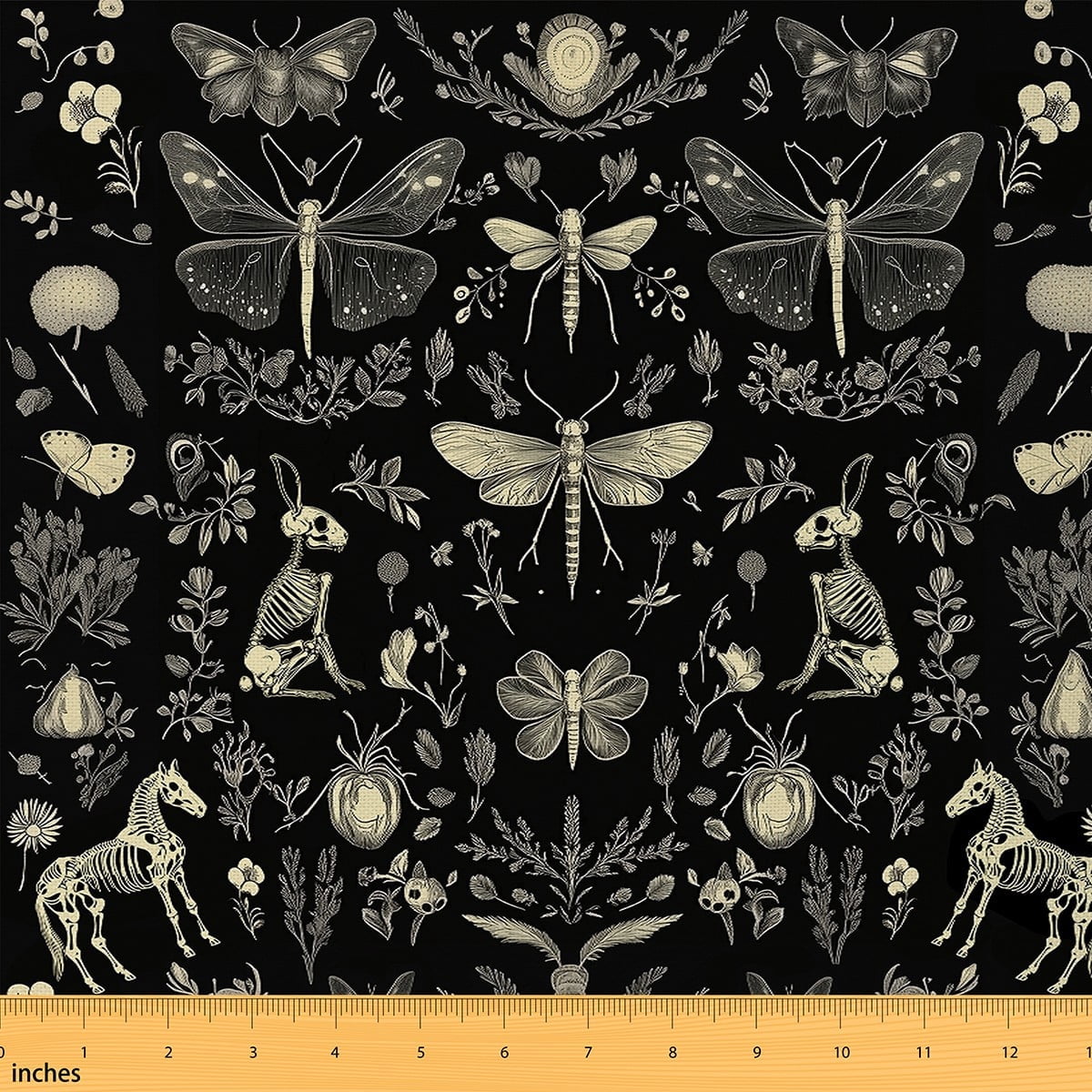 Castle Fairy Moth Dragonfly Fabric by the Yard 1 Yard,Gothic Skeleton Home Decor Fabric by the Yard,Happy Halloween Room Decor Fabric by the Yard,Lightweight Room Decor
