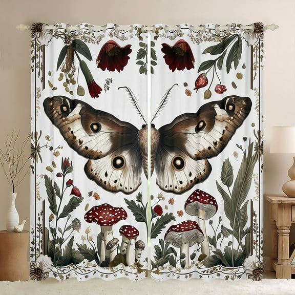 Castle Fairy Moth Mushroom Black Out Curtains,Chic Flower Curtains Pack of 2 (42x63 Each),Botanical Plants Bedroom Curtains,Breathable Bohemian Home Decor