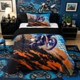 thumbnail image 1 of Castle Fairy Motocross Style Dirt Bike Twin Comforter Sets 3-Piece for Boys, Checkered Flag Art Bedding Set for Bedroom, Orange Blue,Black Reversible, 1 of 6