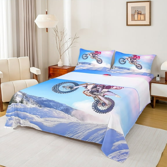 Castle Fairy Motorcycle Motocross Twin Sheet Sets 3pcs for Female Men,Dirt Bike Twin Fitted Sheet Microfiber,Extreme Sport Breathable Flat Sheet,Luxury Bedroom Decor