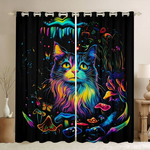 Castle Fairy Mushroom Curtains Pack of 2 (42x84 Each),Butterfly Cat Curtains Blackout