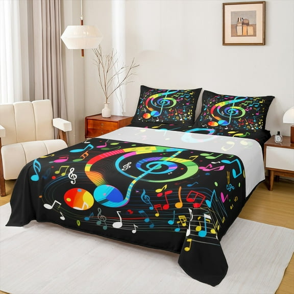 Castle Fairy Musical Notes 4pcs Bed Sheets,Gradient Ombre King Sheets,Music Theme Super Cozy Sheet Set,Luxury Teens Bedroom Decor