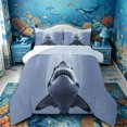 thumbnail image 1 of Castle Fairy Muted Tone Underwater Shark Art King Size Comforter Sets 3pcs,Small Yacht Calm Deep Sea Landscape Comforters King Size,Slate Blue,Reversible,1 Comforter and 2 Pillowcases, 1 of 6