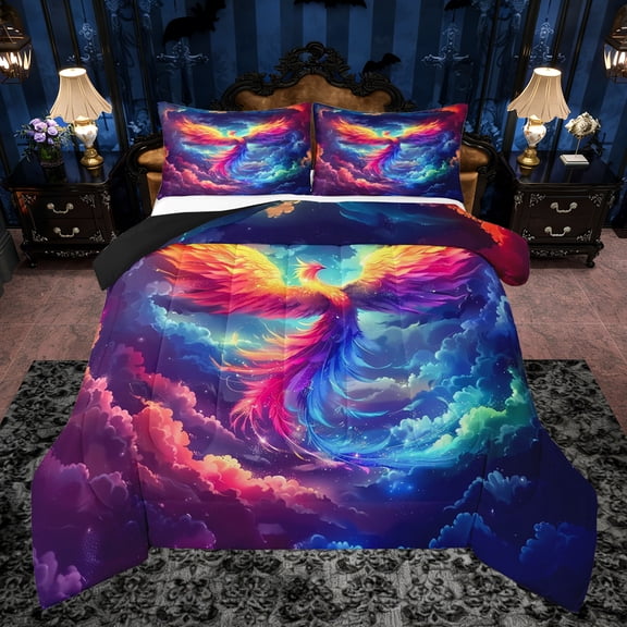 Castle Fairy Mythology Phoenix Full Size Comforter Sets,Flame Bird Bedding Sets