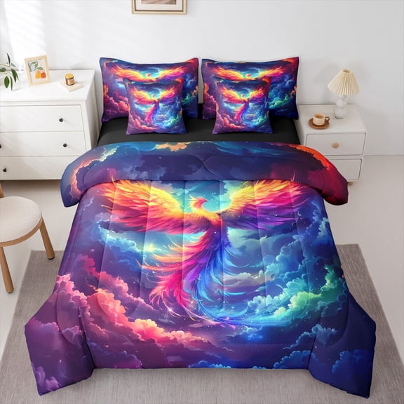 Castle Fairy Mythology Phoenix Twin Bedding Sets,Flame Bird Bedding Comforter Set