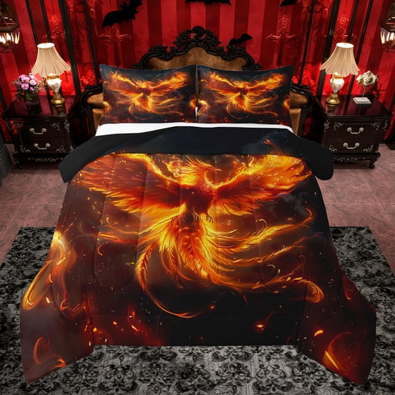 Castle Fairy Mythology Phoenix Twin Comforter Sets,Flame Bird Bedding Set