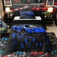 thumbnail image 1 of Castle Fairy Neon Blue Sports Car Twin Comforter Sets 3-Piece for Boys, Grid Art Bedding Set for Bedroom, Blue Black,Black Reversible, 1 of 6