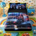 thumbnail image 1 of Castle Fairy Neon Fire Truck Zipper Full Size Comforter Sets with Fitted Sheet and 2 Pillowcases for Boys,Night City Art Zipper Bedding Set for Bedroom,Scarlet Navy,4pcs,Black Reversible, 1 of 6