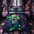 thumbnail image 1 of Castle Fairy Neon Gothic Skull Full Size Comforter Sets 3-Piece,Rose Butterfly Candle Graphic Bedding Comforter Set,Purple Greens,1 Comforter and 2 Pillowcases,Black Reversible, 1 of 6