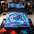 thumbnail image 1 of Castle Fairy Neon Motorcycle Zipper Twin Comforter Sets with Fitted Sheet and 2 Pillowcases,Cyber City Light Zipper Bedding Set,Blue Purple,4-Piece,Black Reversible, 1 of 6
