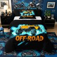thumbnail image 1 of Castle Fairy Neon Off-Road Truck Twin Comforter Sets 3-Piece for Teens, Lightning Burst Print Bedding Set for Bedroom, Orange Blue,Black Reversible, 1 of 6