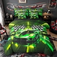 thumbnail image 1 of Castle Fairy Neon Race Car Trio Bedding Comforter Set 7pcs for Boys, Checkered Flag Design Queen Bedding Sets for Bedroom, Green Yellow,Black Reversible, 1 of 7