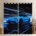 thumbnail image 1 of Castle Fairy Neon Sports Car Black Out Curtains for Teens, Light Trail Race Curtains Pack of 2 (42x63 Each) for Teen Bedroom, Blue Black, 1 of 6