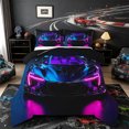thumbnail image 1 of Castle Fairy Neon Sports Car Full Size Comforter Sets 3 Pieces for Teens, Dark Studio View Bedding Sets for Bedroom, Purple Blue,Black Reversible, 1 of 6
