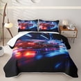 thumbnail image 1 of Castle Fairy Neon Sports Car Quilt Full for Boys,City Light Trail Full Bedspread Sets for Bedroom,Black Red, 1 of 7