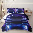 thumbnail image 1 of Castle Fairy Neon Sports Car Twin Quilt Set,Blue City Glow Twin Coverlet Set for Bedroom,Blue Black, 1 of 7