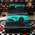 thumbnail image 1 of Castle Fairy Neon Sports Car Zipper Twin Comforter Sets with Fitted Sheet and 2 Pillowcases,Light Trail Race Zipper Bedding Set for Modern Bedroom,Teal Black,4-Piece,Black Reversible, 1 of 6