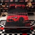 thumbnail image 1 of Castle Fairy Neon Sports Car Zipper Twin Comforter Sets with Fitted Sheet and 2 Pillowcases,Light Trail Race Zipper Bedding Set,Red Black,4-Piece,Black Reversible, 1 of 6