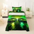 thumbnail image 1 of Castle Fairy Neon Twin Race Car Twin Sheet Sets 3pcs for Teens, Tunnel Light Trail Bedding for Bedroom, Green Yellow, 1 of 6