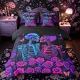 thumbnail image 1 of Castle Fairy Neon Y2K Skeleton 7-Piece Twin Bedding,Lovers Bones Butterfly Purple Rose Graphic Bedding Comforter Set,Blue Magenta,Black Reversible, 1 of 7