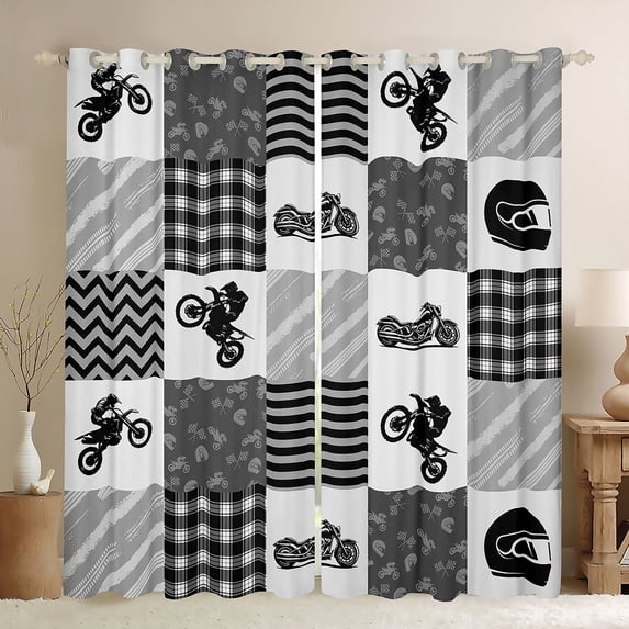 Castle Fairy Neutral Gray Bike Curtains Pack of 2 (42x84 Each) for Teens, Plaid Stripe Print Curtains Blackout for Bedroom, Gray Black White