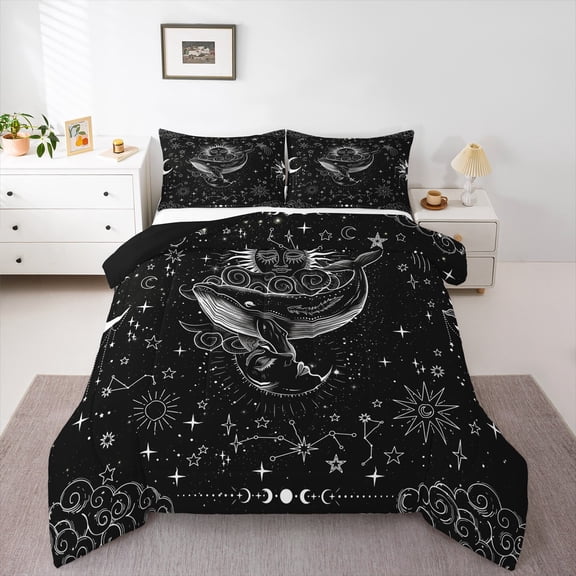 Castle Fairy Ocean Animal Whale Bedding Comforter Set 2pcs for Female Men Women,Universe Galaxy Stars Twin Comforter Sets Microfiber,Bohemian Theme Breathable Bedding Set,Ultra Soft Home Decor