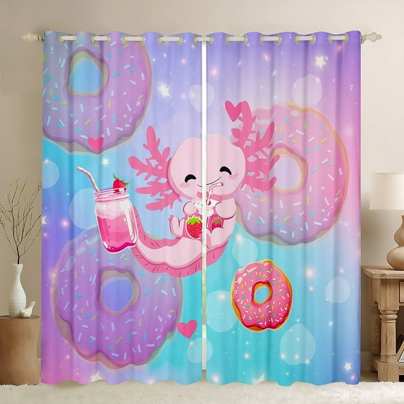 Castle Fairy Ocean Axolotl Salamander Curtains Pack of 2 (42x84 Each) for Children Kids,Cartoon Donut Dessert Curtains Blackout,Kawaii Gradient Ombre Bedroom Curtains,Ultra Soft Home Decor