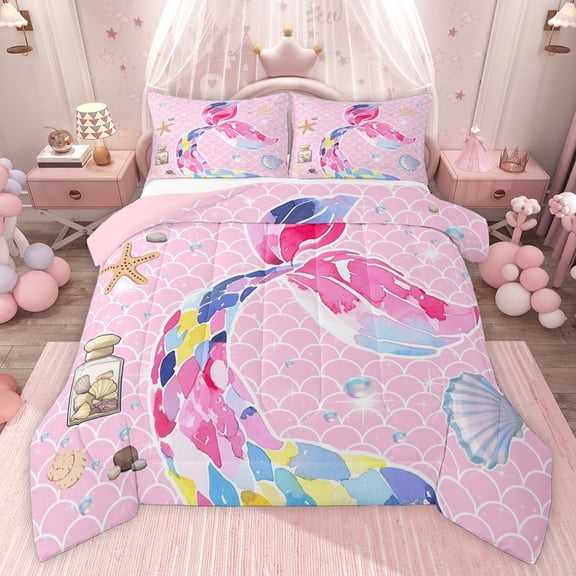 Castle Fairy Ocean Mermaid Queen Comforter Set,Sea Princess Bedding Comforter Set