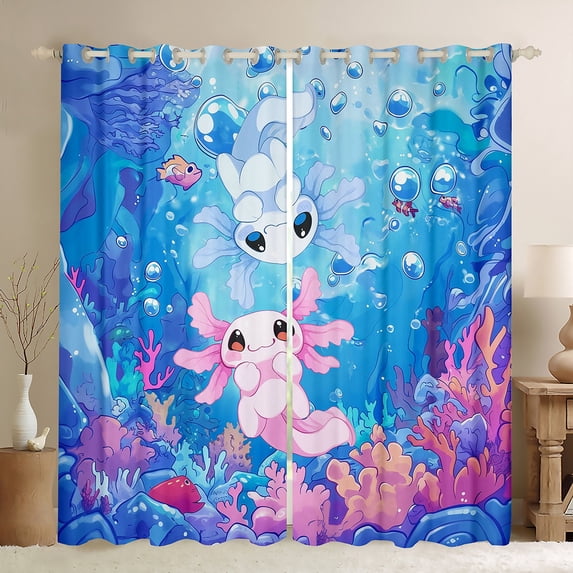 Castle Fairy Ocean Salamander Black Out Curtains for Teens Girl Women,Sea Animal Curtains Pack Of 2 (42X63 Each),Kawaii Axolotl Bedroom Curtains,Luxury Bedroom Decor