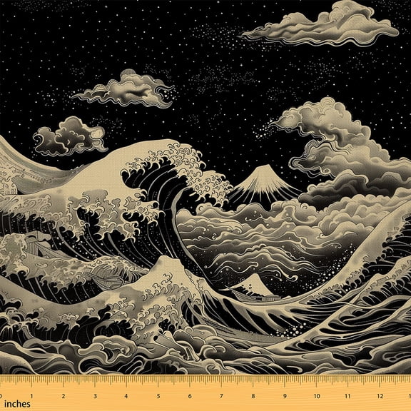 Castle Fairy Ocean Waves Fabric by the Yard 1 Yard for Teens,Japanese Style Home Decor Fabric by the Yard,Starry Sky Room Decor Fabric by the Yard,Ultra Soft Home Decor