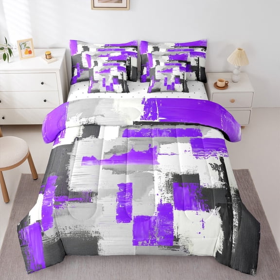 Castle Fairy Oil Painting Bedding Comforter Set 7pcs for Kids Children,Abstract Graffiti Geometric Queen Bedding Sets Super Cozy,Vintage Aesthetic Queen Sheet Sets,Super Cozy Room Decor,Reversible