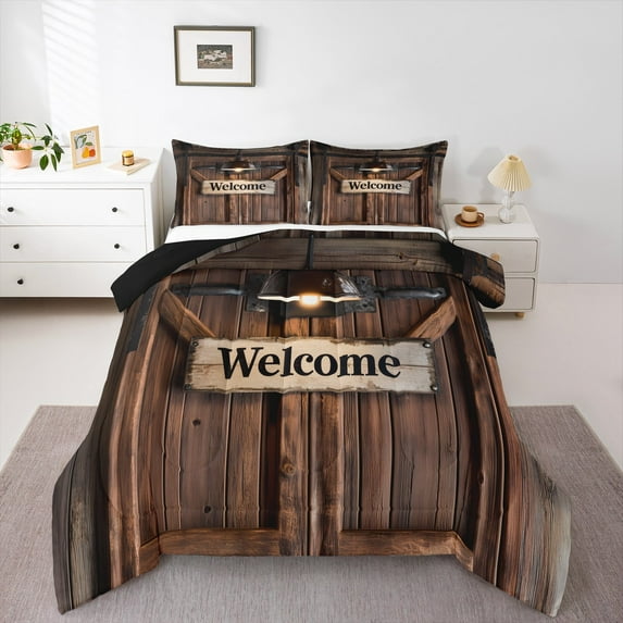 Castle Fairy Old Barn Door Bedding Comforter Set 2pcs for Boys Girls,Rustic Farmhouse Twin Comforter Sets Microfiber,Lodge Cabin Breathable Bedding Set,Breathable Home Decor,Reversible