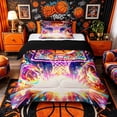 thumbnail image 1 of Castle Fairy Orange Basketball Print Twin Comforter Sets 2pcs, Sport Theme Graffiti Splash Bedding Set,Black Reversible,1 Comforter and 1 Pillowcase, 1 of 6