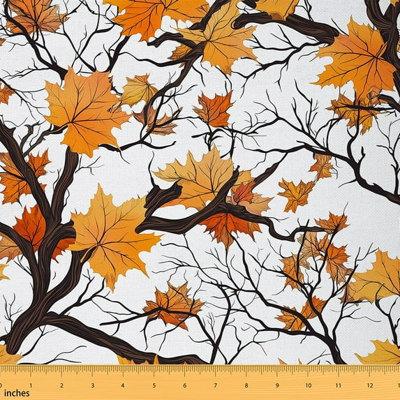 Castle Fairy Orange Leaves Fabric by the Yard 3 Yard,Tree Branches Fabric for Sewing,Botanical Plants Room Decor Fabric by the Yard,Luxury Boys Bedroom Decor