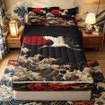 thumbnail image 1 of Castle Fairy Oriental Red Crane Wave Zipper Queen Comforter Set with Fitted Sheet and 2 Pillowcases,Crimson Sun Japanese Seascape Zipper Bedding Set,Black Rust,Black Reversible,4 Pieces, 1 of 6