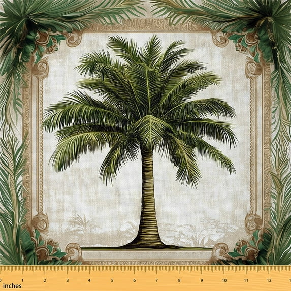 Castle Fairy Palm Tree Fabric by the Yard 1 Yard,Tropical Plants Home Decor Fabric by the Yard,Rustic Vintage Room Decor Fabric by the Yard,Microfiber Bedroom Decor