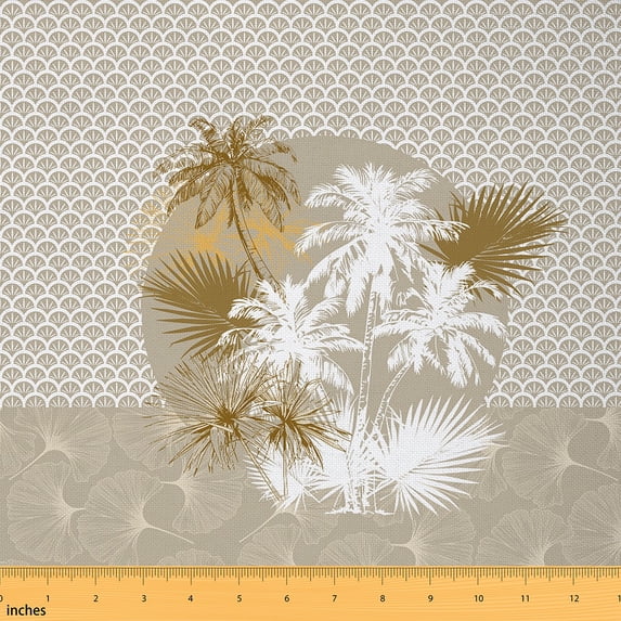 Castle Fairy Palm Tree Fabric by the Yard 2 Yards,Wheat White Room Decor Fabric by the Yard,Tropical Plants Sewing Fabric,Breathable Home Decor