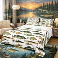 thumbnail image 1 of Castle Fairy Panfish Tile Bed Sheets 4-Piece,Mixed Bass White Pattern Full Size Sheets,Moss White,1 Fitted Sheet,1 Flat Sheet and 2 Pillowcases, 1 of 6