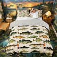 thumbnail image 1 of Castle Fairy Panfish Tile Bedding,Mixed Bass Cream Pattern Duvet Cover Full,Moss Cream,Grey Reversible,3pcs,No Comforter,1 Duvet Cover and 2 Pillowcases, 1 of 6