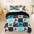 thumbnail image 1 of Castle Fairy Patchwork Extreme Motorcycle Queen Duvet Cover Set for Youth, Chevron Dirt Bike Bedding for Modern Room, Blue Grey,Black Reversible,3-Piece,No Comforter, 1 of 6