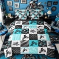 thumbnail image 1 of Castle Fairy Patchwork Extreme Motorcycle Twin Bedding Sets 7-Piece for Youth, Chevron Dirt Bike Bedding Comforter Set for Modern Room, Blue Grey,Black Reversible, 1 of 7