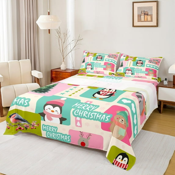 Castle Fairy Penguin Bear 4-Piece King Kids’ Christmas Cartoon Animal Microfiber Bed Sheets
