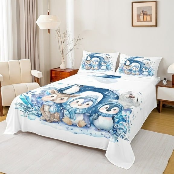 Castle Fairy Penguin Fox Polar Bear 4pcs Bed Sheets,Number Six King Sheets,Season Winter Super Cozy Sheet Set,Breathable Cartoon Home Decor